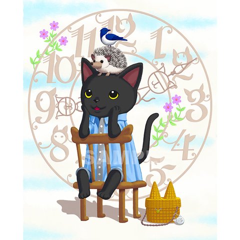 CLOCK CAT／猫のアートポスター　A4サイズ