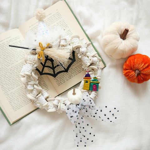 【早割 1000円OFF🎃】Halloween Wreath ***bobbin merletto WHITE