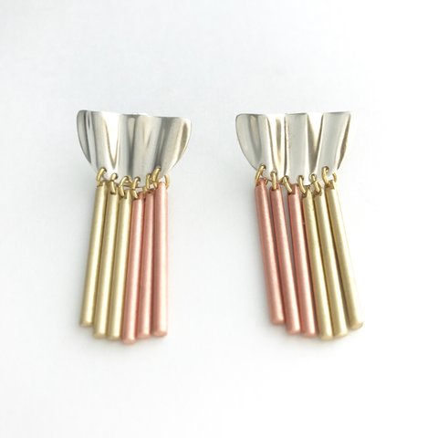 イヤリング drape silver - brass line＋copper line（半円）