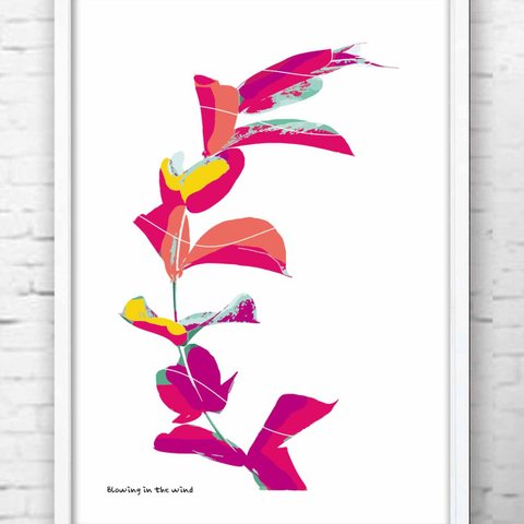 風にそよぐ小枝　植物　イラスト　ポスター  A4　アートポスター　アートsei（イラスト・グラフィック・新着順）で検索　1099