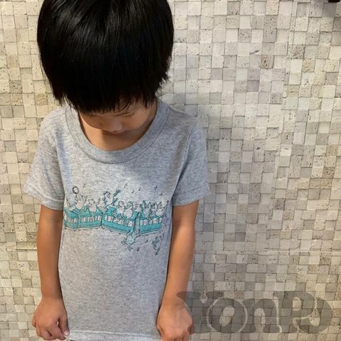 カエル電車キッズTシャツ おくやまゆか