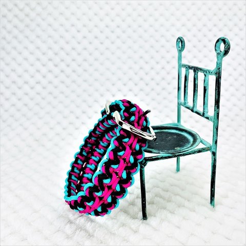 [公式]パラコードマクラメ編み＃142No172ピンク黒エメラルドグリーン小型犬用首輪