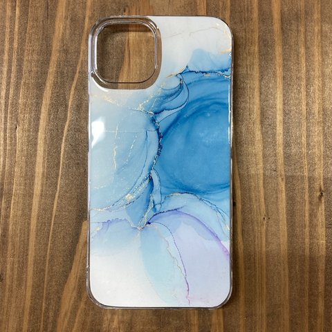 iPhone13  iPhoneケース　アルコールインクアート ハードケース　青