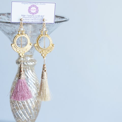 【Istanbul】 14KGF Metalic Tassel Pearl 2ways Stud Earrings