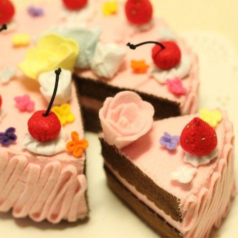 *S_19*お花と赤い果物のデコレーションケーキ