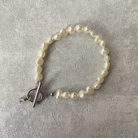 再販【all サージカルステンレス】N1651〈silver〉pearl bracelet