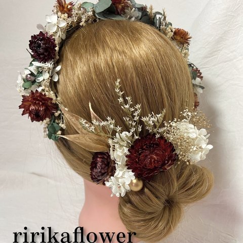 【joy】成人式　ドレス　結婚式　二次会　前撮り髪飾り　ヘアアクセサリー　ヘッドドレス　花冠　ドライフラワー　アーティシャルフラワー　前撮り　後撮り　撮影　お色直し　