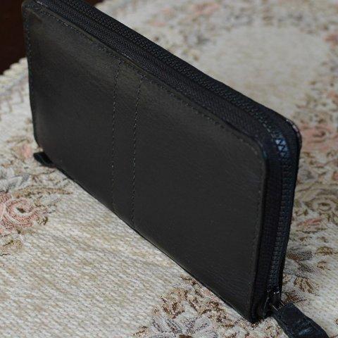 All Black Leather Wallet ラウンド革財布