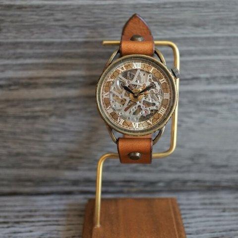 メカニックシルバー　AT　キャメル　真鍮　手作り腕時計