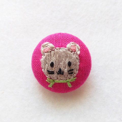 ねずみくん（ビビッドピンク）刺繍ブローチ☆再販3