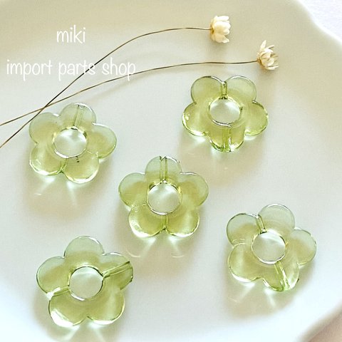 【8pcs】フラワー　花　ライムグリーン　フープ　アクリル　パーツ