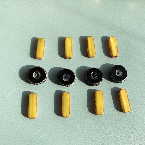 【12コセット】#czech beads#チェコビーズ　floco originale  contemporary mixassort  yellow black