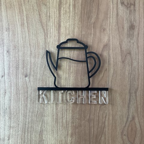 （送料無料）ルームサイン KITCHEN ドア用 3Dアイコン クリア文字