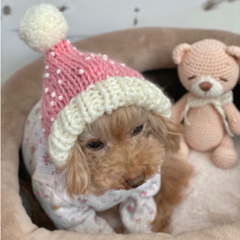 犬 Sサイズ ニット ぽんぽん 帽子 ♡ ピンク 猫  ペット  被り物 かぶりもの 犬帽子 サンタクロース クリスマス 小人帽 ニット帽