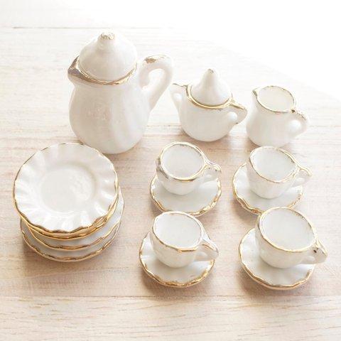 ミニチュア食器 陶器 1セット ② フード サンプル カフェ カップ お皿 ドール 白 ホワイト フード