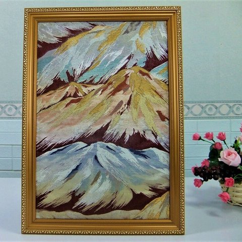 【ga005】帯リメイク品・遠山風景/額縁・展示品