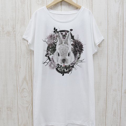 ronronRABIT ワンピースTee　Flower Frame（ホワイト） / R033-O-WH