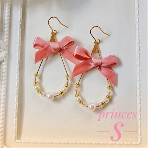 プリンセス🎀しずくキラリボン🎀ピアス&イヤリング✨