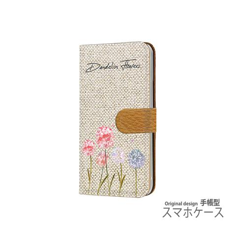 花柄 手張型 スマホケース タンポポ 押し花風 フラワー sumaho ケース 手帳型 GALAXY S21 アンドロイド iPhone11 レッド 103@02