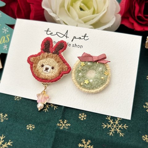 クリスマス　刺繍　ピンバッチセット　F