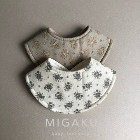 【drop bib -antique flower-】スタイ　よだれかけ　花柄　リバーシブル　女の子　出産祝い