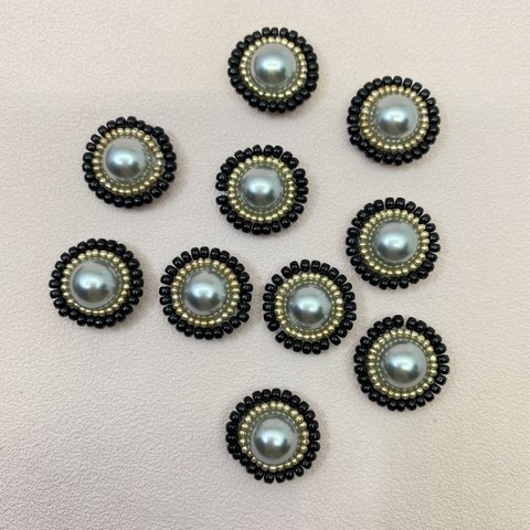 デコパーツ　ビーズ刺繍　5個セット Black カボション　パーツ