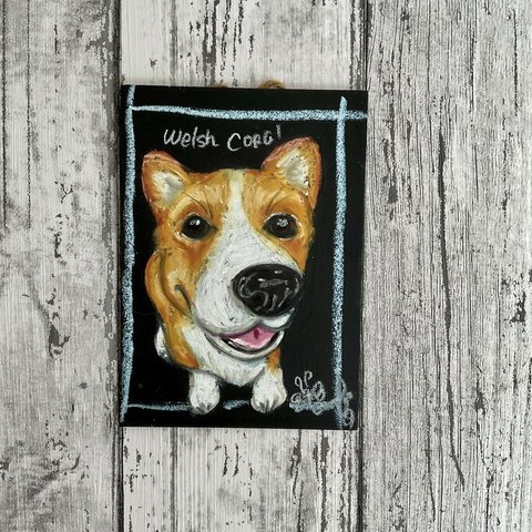 【sold out】コーギー犬の絵　はがきサイズ原画