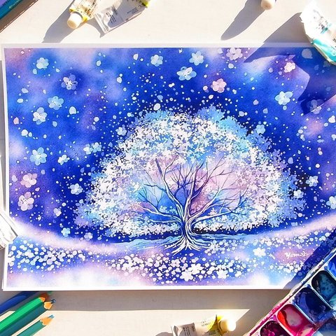 【雪の花】水彩画アートプリント