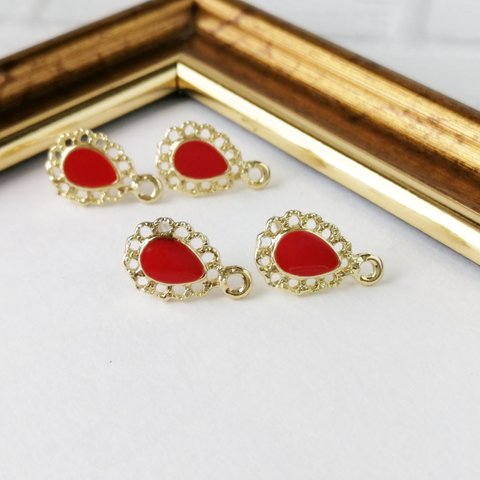 ☆【3278】４個 カン付きレッド ピアス デザポス