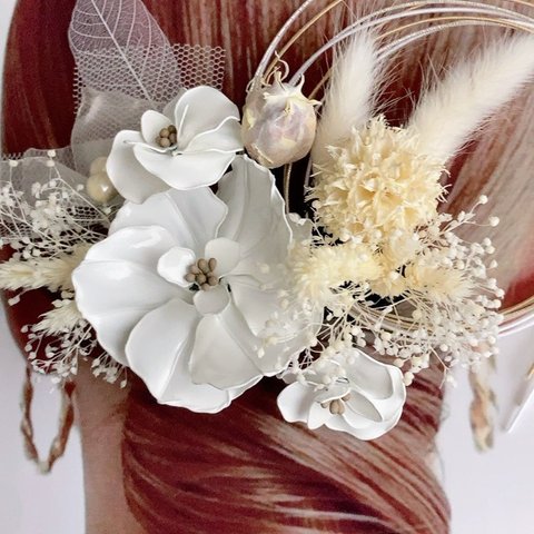 ✴️送料無料✴️4-15 A アメリカンフラワー髪飾り　スノーホワイト　ホワイト系ヘッドドレス　ウエディング　10本セット！