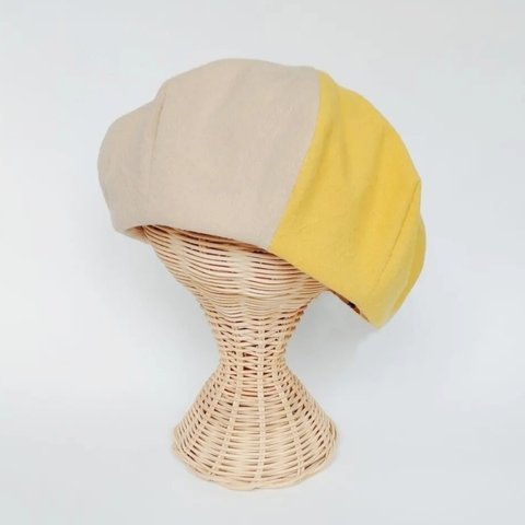 ミモザベージュベレー帽　ツートンカラー帽子　日差し　紫外線対策