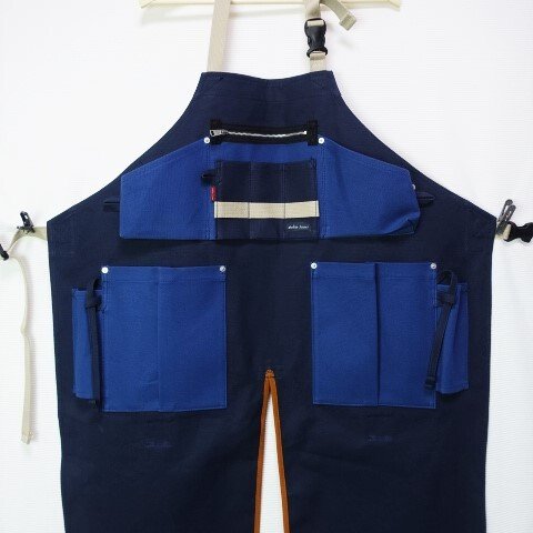 (紺×インディゴブルー)帆布エプロン2型・首掛けタイプ　Ｍ・Ｌサイズ 
