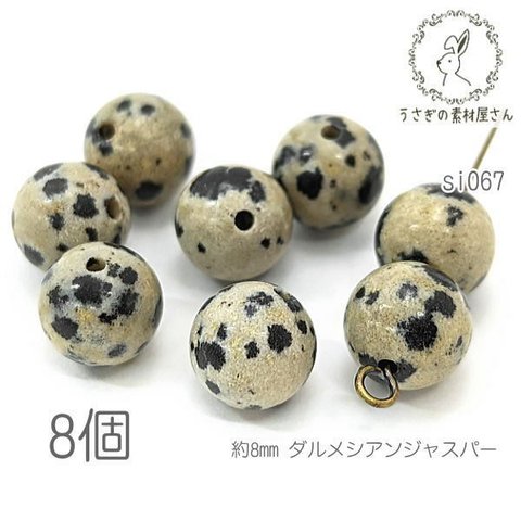 si067/ダルメシアンジャスパー 8mm 天然石 パワーストーン 貫通穴 ジャスパー ばら売り 8個/si067