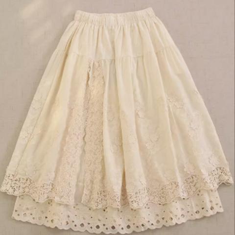 甘い 刺繍 純綿 ゆったり レトロ レースハーフスカート