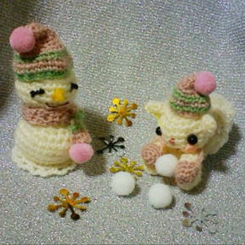 冬リスとスノーマンの雪遊び（編みぐるみセット）