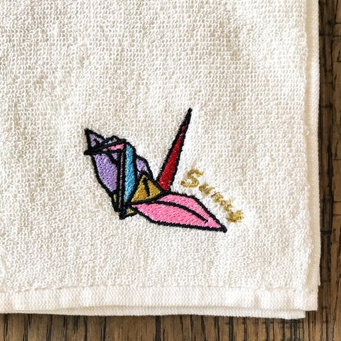 折り鶴 刺繍 タオルハンカチ