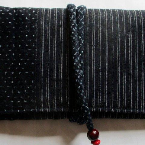 ７１１６　蚊絣と縞の着物で作った和風財布・ポーチ＃送料無料