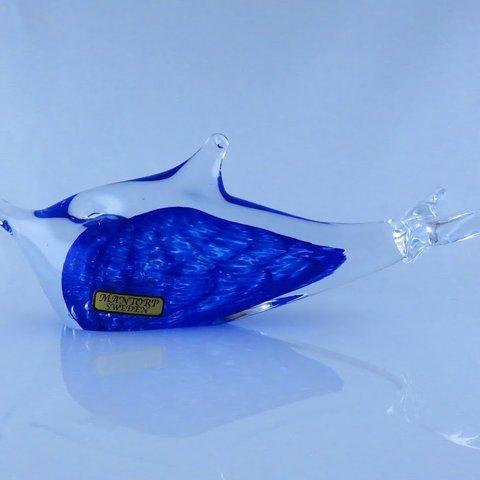 Mantorp/マントルプ イルカ 置物 クリスタルガラス HAND MADE ブルー ブランドシール付き