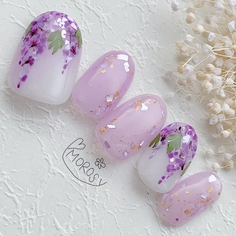 MOROSY141☆藤の花 春 和装 和柄 和 シェル 花  紫 パープル ネイルチップ