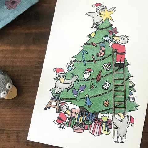 『ハシビロたちのクリスマスツリーの楽しい飾り付け🎄』イラストカード