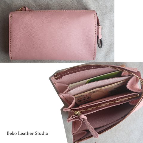 ピンクの本革で作った大きな長財布/ジャバラに開く長財布LV-pink