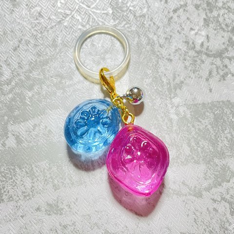   Blue＆Pink ドロップ アンブレラマーカー ☂﻿ ミニ鈴付