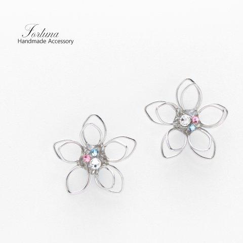 Silver Flower(1214) ピアス/ノンホールピアス/樹脂ピアス