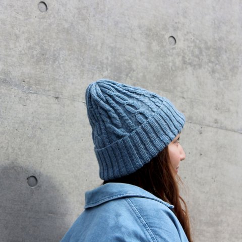 【手編みキット】 ミックスケーブルニットキャップ / Water blue (glittknit-15)