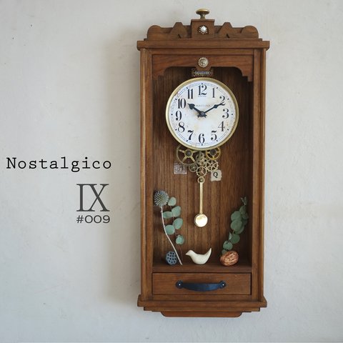 【送料無料】NOSTALGICO Ⅸ レトロな掛け時計　手作り品　#009 アンティーク調 木製 インテリア