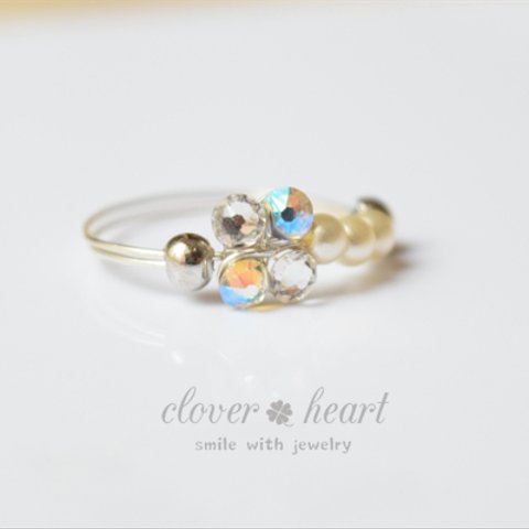 期間限定値下!3つのPearl＆四つ葉のclover🍀 double color crystal シルバーフィルド