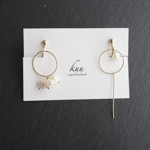 淡水パール×gold hoop bar earring/pierce新作デー