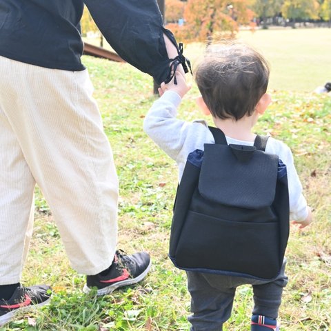 歩きはじめから使える！帆布✖️岡山産デニムのベビーリュック＊ブラック受注製作