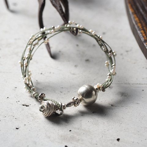 [6line] -Pearl・Silver- braid bracelet