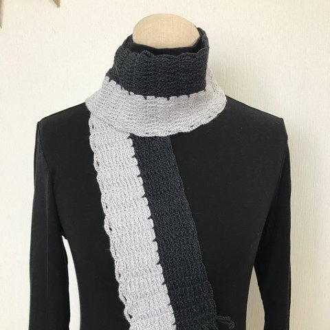 SALE50%OFF!  手編み  毛糸  ツートンカラーのミニマフラー